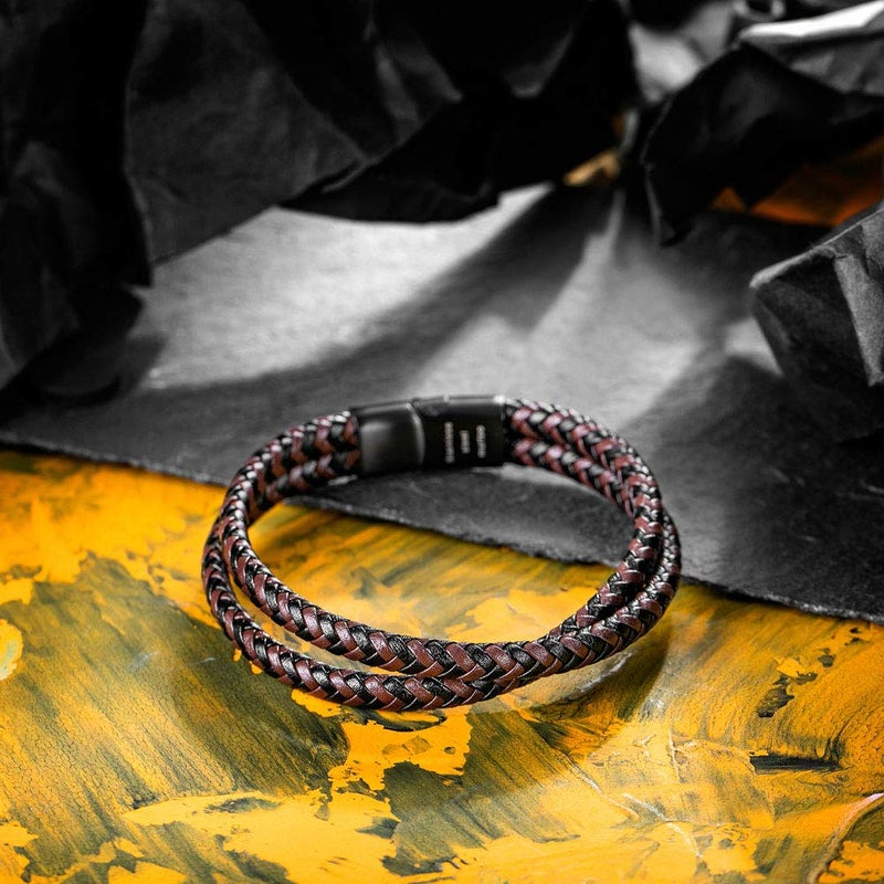 murtoo Mens Bracelet Leather Braided, Brown and Black Leather Bracelet for Men - Image 4